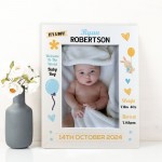 Personalised Baby Boy Portrait Photo Frame With Birth Details