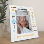 Personalised Baby Boy Portrait Photo Frame With Birth Details