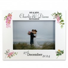 Personalised Mr & Mrs Wedding Picture Frame Gift Pink Floral