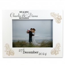Gift For Wedding Mr & Mrs Photo Frame Floral Leaves Personalised