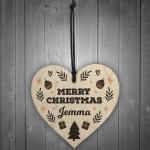 Personalised Merry Christmas Wood Heart Gift For Friends Family