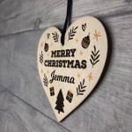 Personalised Merry Christmas Wood Heart Gift For Friends Family