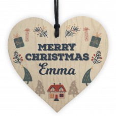 Merry Christmas Personalised Wooden Heart Bauble Gift For Friend