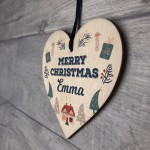 Merry Christmas Personalised Wooden Heart Bauble Gift For Friend