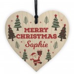 Merry Christmas Personalised Wooden Heart Tree Decorations