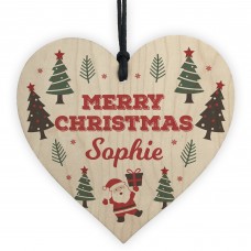 Merry Christmas Personalised Wooden Heart Tree Decorations