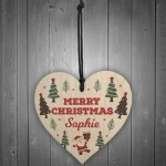 Merry Christmas Personalised Wooden Heart Tree Decorations