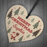 Merry Christmas Personalised Wooden Heart Tree Decorations