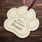 Personalised Pet Paw Print Wooden Engraved Bauble Dog Christmas