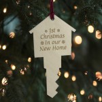 First Christmas New Home Bauble Engraved Wooden Tree Decoration