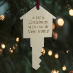 First Christmas New Home Bauble Engraved Wooden Tree Decoration