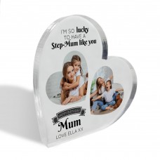 Gifts for Step Mum Birthday Personalised Acrylic Heart Plaque
