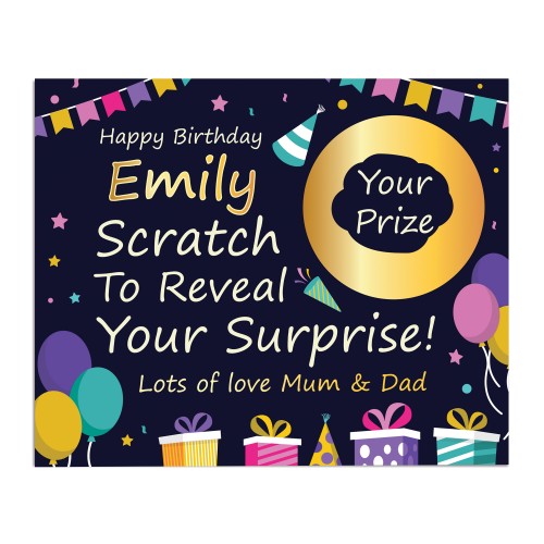 Personalised Birthday Scratch Reveal Card, Gift Reveal Card