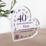 Personalised Happy 40th Birthday Gift For Mum Daughter Friend