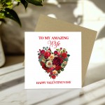 Amazing Wife Valentines Day Card for Her Floral Heart Card