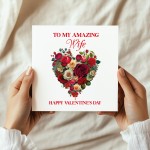 Amazing Wife Valentines Day Card for Her Floral Heart Card