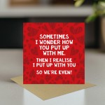 Funny Anniversary Card Wedding Anniversary Card Put Up With