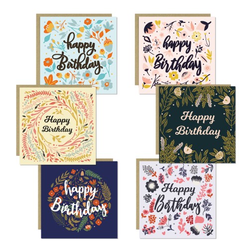 6 Assorted Birthday Cards for Women Multipack Floral Birthday 