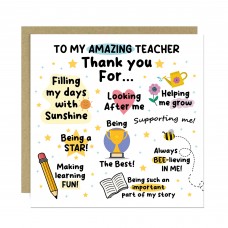 Thank You Card For Teacher Card For Him Her Appreciation Card