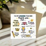 Thank You Card For Teacher Card For Him Her Appreciation Card