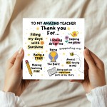 Thank You Card For Teacher Card For Him Her Appreciation Card
