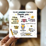 Thank You Card For Teacher Card For Him Her Appreciation Card