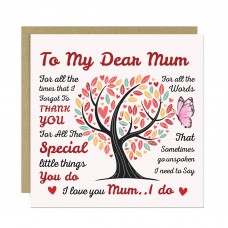 Mothers Day Card, To My Dear Mum I Love You Card, Mum Birthday