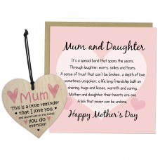 Mothers Day Card Mum 145x145mm Card Wood Heart Mum and Daughter