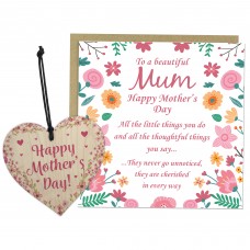 Mothers Day Card and Wood Heart Set Floral Card Design 145x145mm