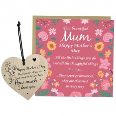 Mothers Day Card For Mum Wooden Heart and Card Set Mum Gifts