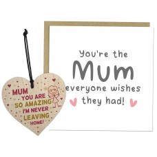 Funny Mum Card and Wood Heart Novelty Mum Gift From Daughter Son