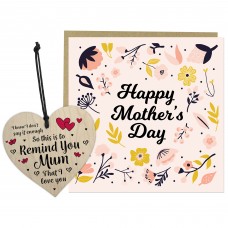 Mothers Day Mum Card and Wooden Heart Happy Mothers Day Card