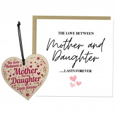 Mother and Daughter Card and Wood Heart Birthday Mothers Day