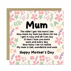 Happy Mothers Day Card, Floral Design, Poem Card For Mum