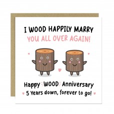 Funny Wood Anniversary Card For Husband Wife 5th Anniversary Car