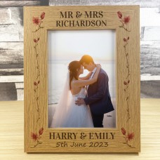 Personalised Wood Wedding Photo Frame and Heart Gift For Couple