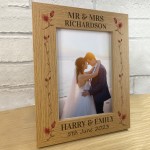 Personalised Wood Wedding Photo Frame and Heart Gift For Couple