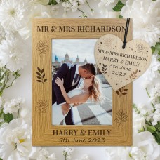 Personalised Wood Wedding Photo Frame and Heart Gift Bride Groom