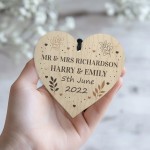 Personalised Wood Wedding Photo Frame and Heart Gift Bride Groom