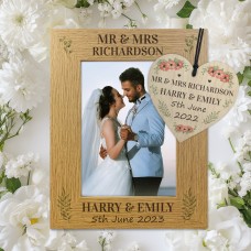 Personalised Wedding Gift Wood Wedding Day 7x5 Photo Frame Heart