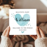 New Baby Card Watercolour Personalised Welcome to the World Boy