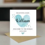 New Baby Card Watercolour Personalised Welcome to the World Boy
