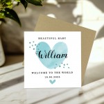 New Baby Card Watercolour Personalised Welcome to the World Boy