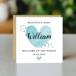 New Baby Card Watercolour Personalised Welcome to the World Boy