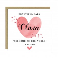 Personalised New Baby Card Watercolour Welcome to the World Card