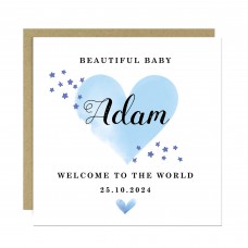 Personalised New Baby Card Watercolour Welcome to the World Card