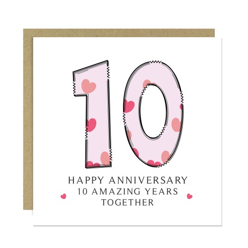 10th Wedding Anniversary Card With Envelope For Wife Husband