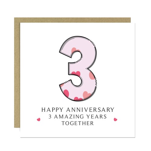 3rd Wedding Anniversary Card With Envelope 3rd Anniversary Cards