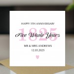 Personalised 5th Wedding Anniversary Card For Husband Wife