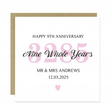Personalised 9th Wedding Anniversary Card For Husband Wife